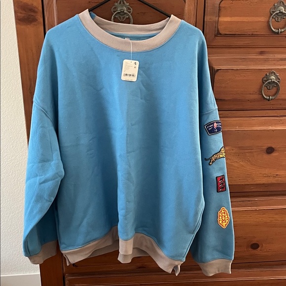 FP Movement All Star Fleece Blue Crewneck SweatShirt with Patches - Picture 1 of 13